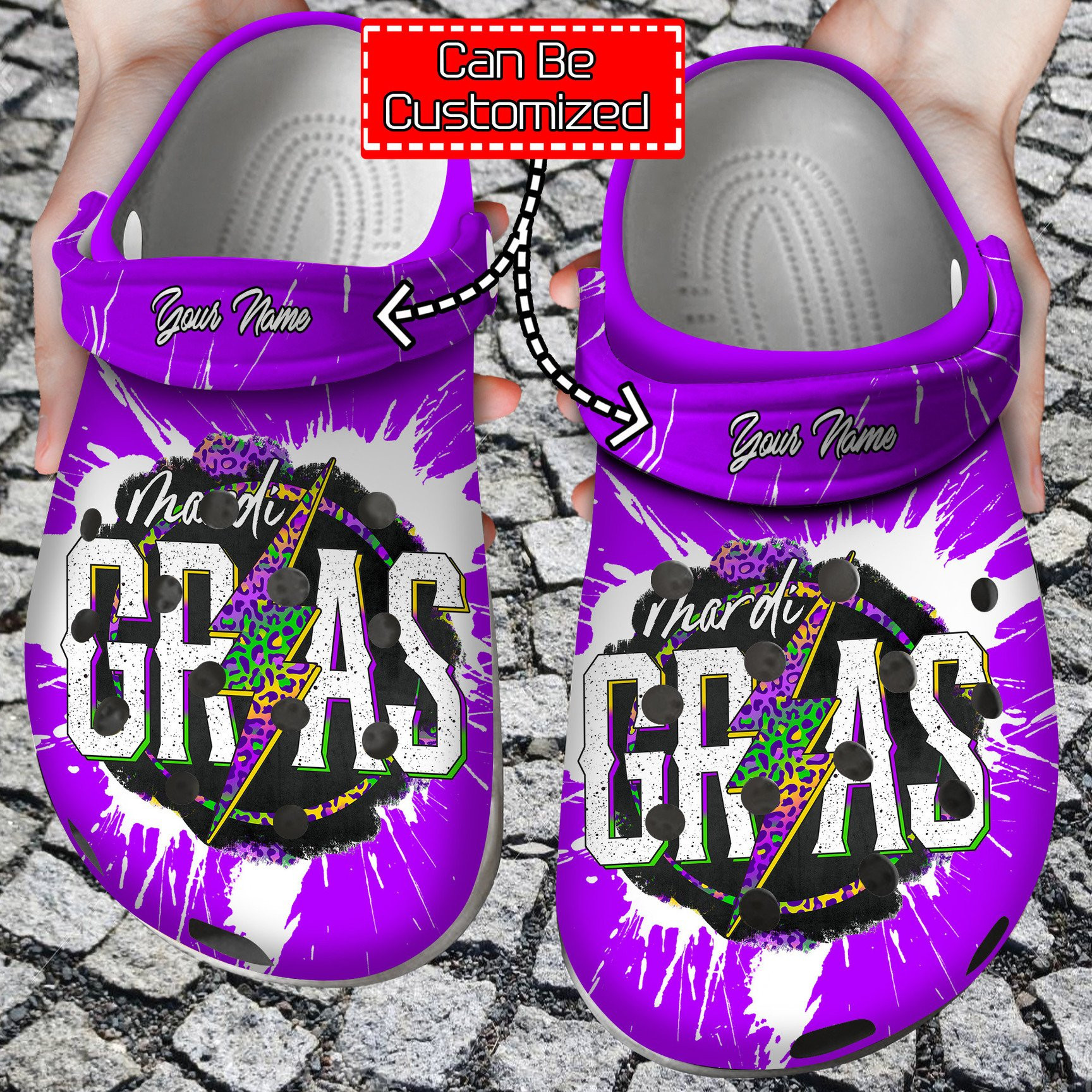 Personalized Mardi Gras Leopard Lightning Crocs Clog Shoes Carnival Crocs