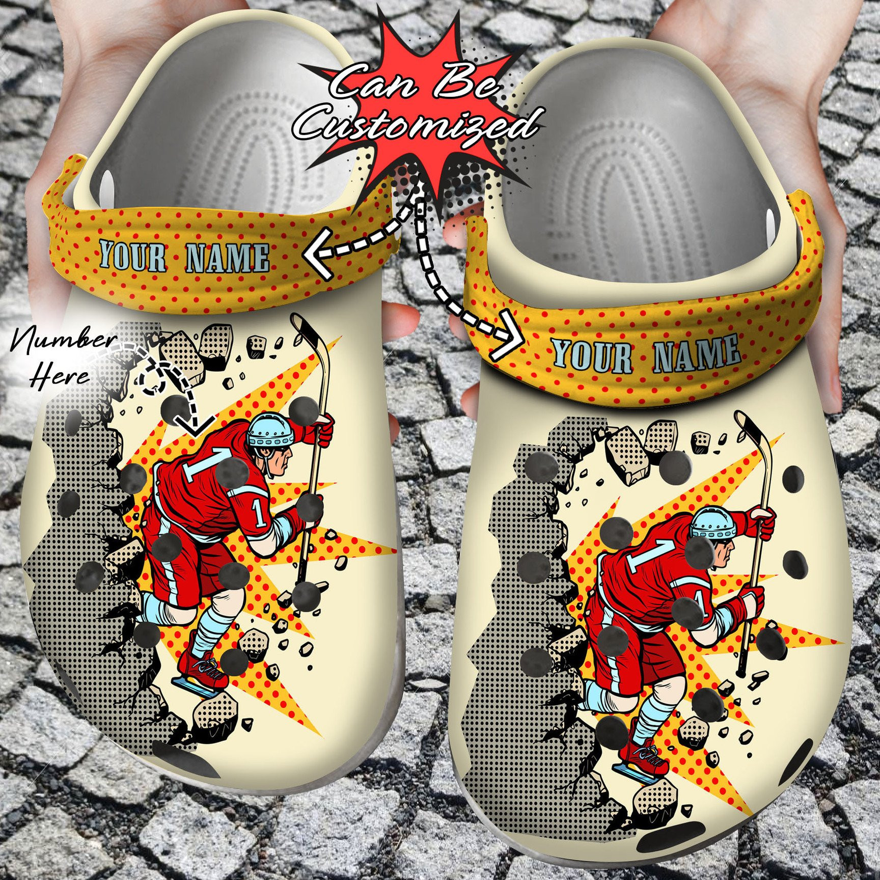 Personalized Hockey Player Breaks A Wall Crocs Clog Shoes Sport Crocs