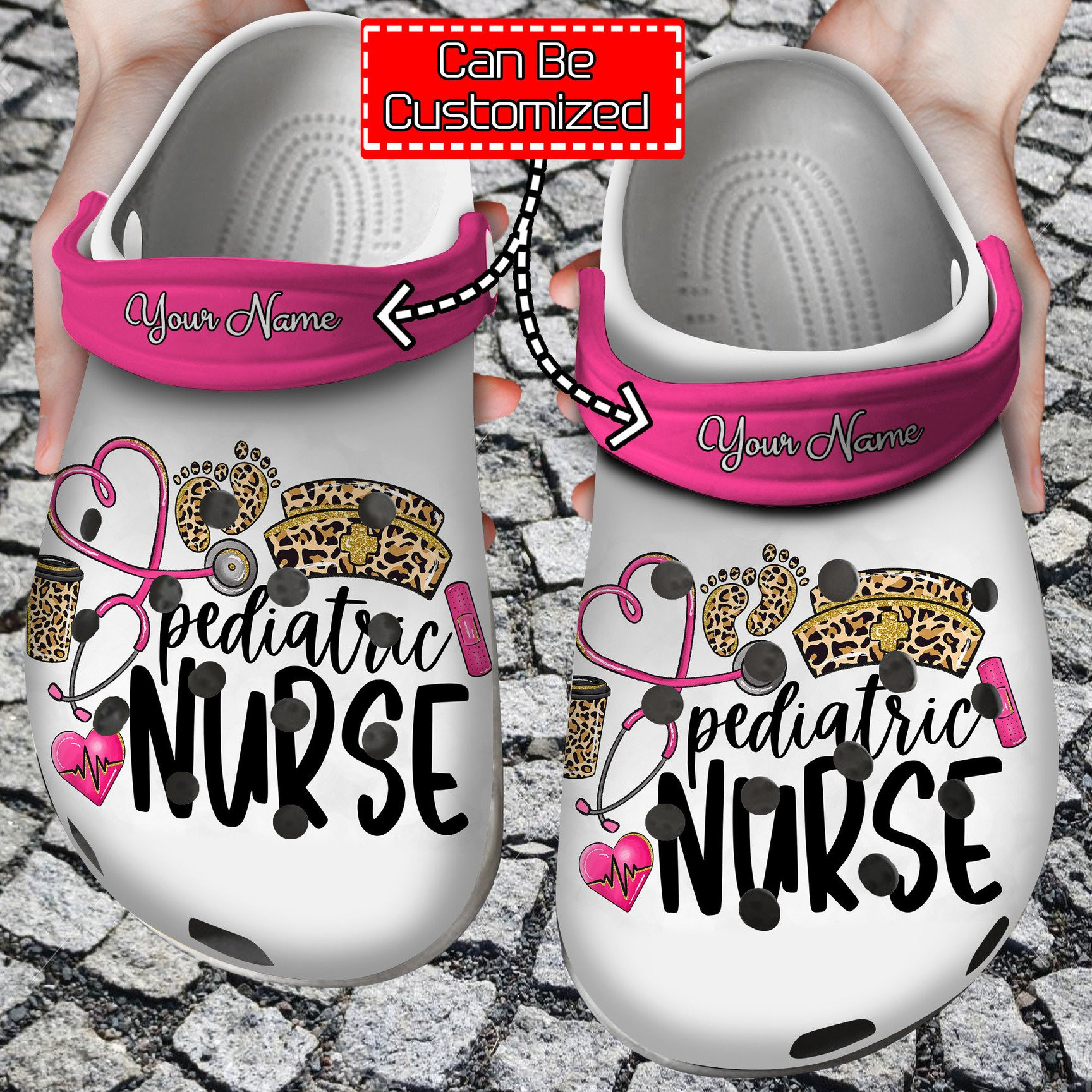 Personalized Pediatric Nurse Leopard Crocs Clog Shoes Nurse Crocs