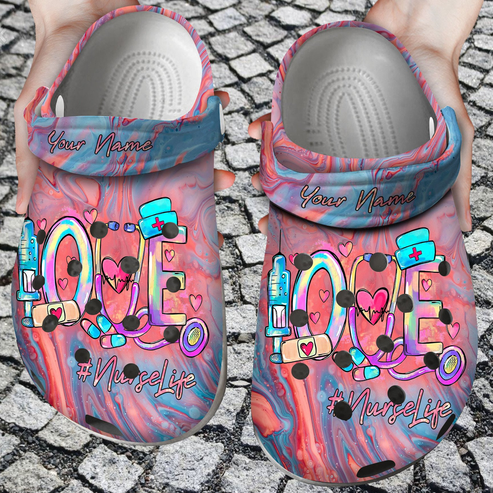 Personalized Love Nurse Life Tie Dye Crocs Clog Shoes Nurse Crocs