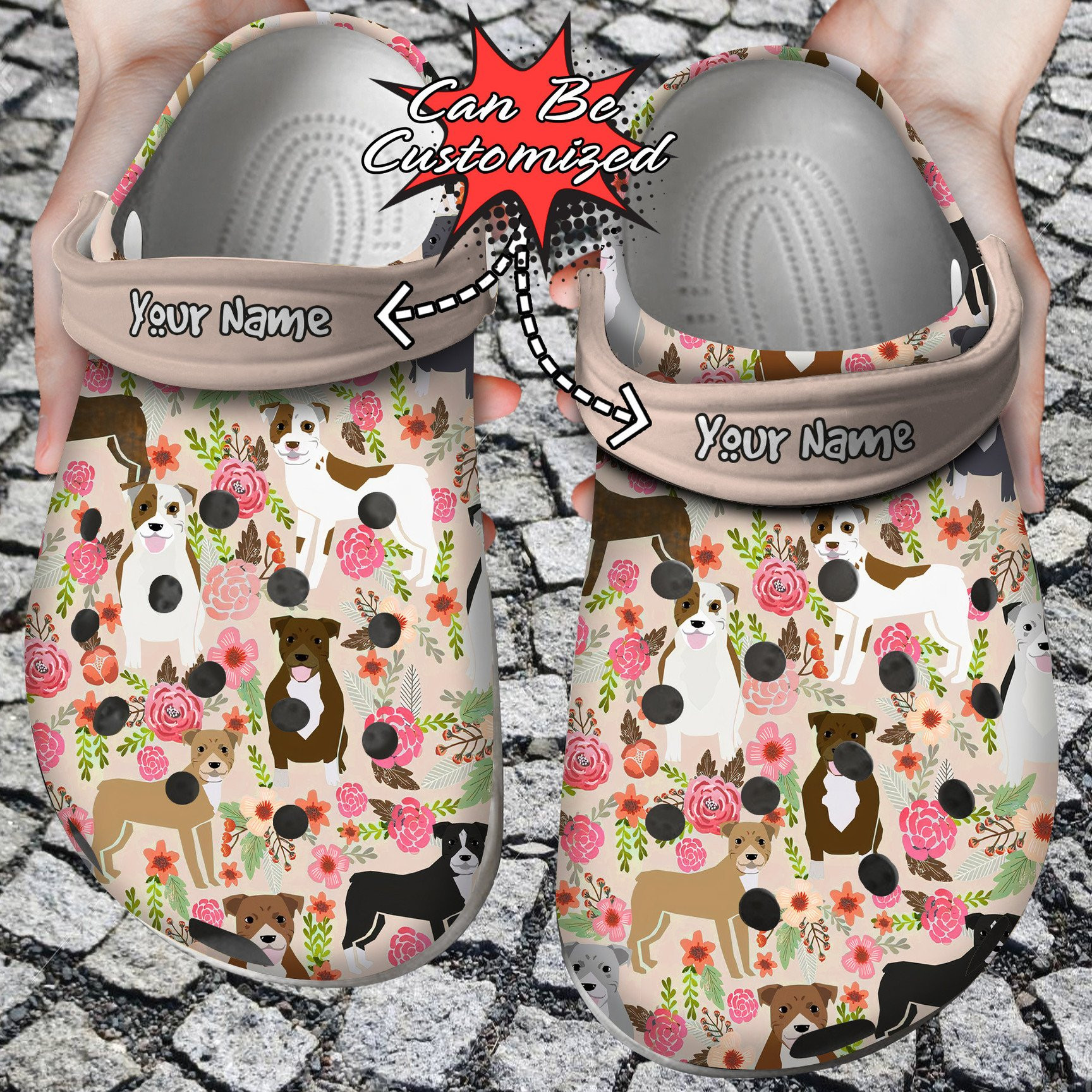 Pitbull Pitbulls Floral Custom Crocs Clog Shoes Dog Crocs