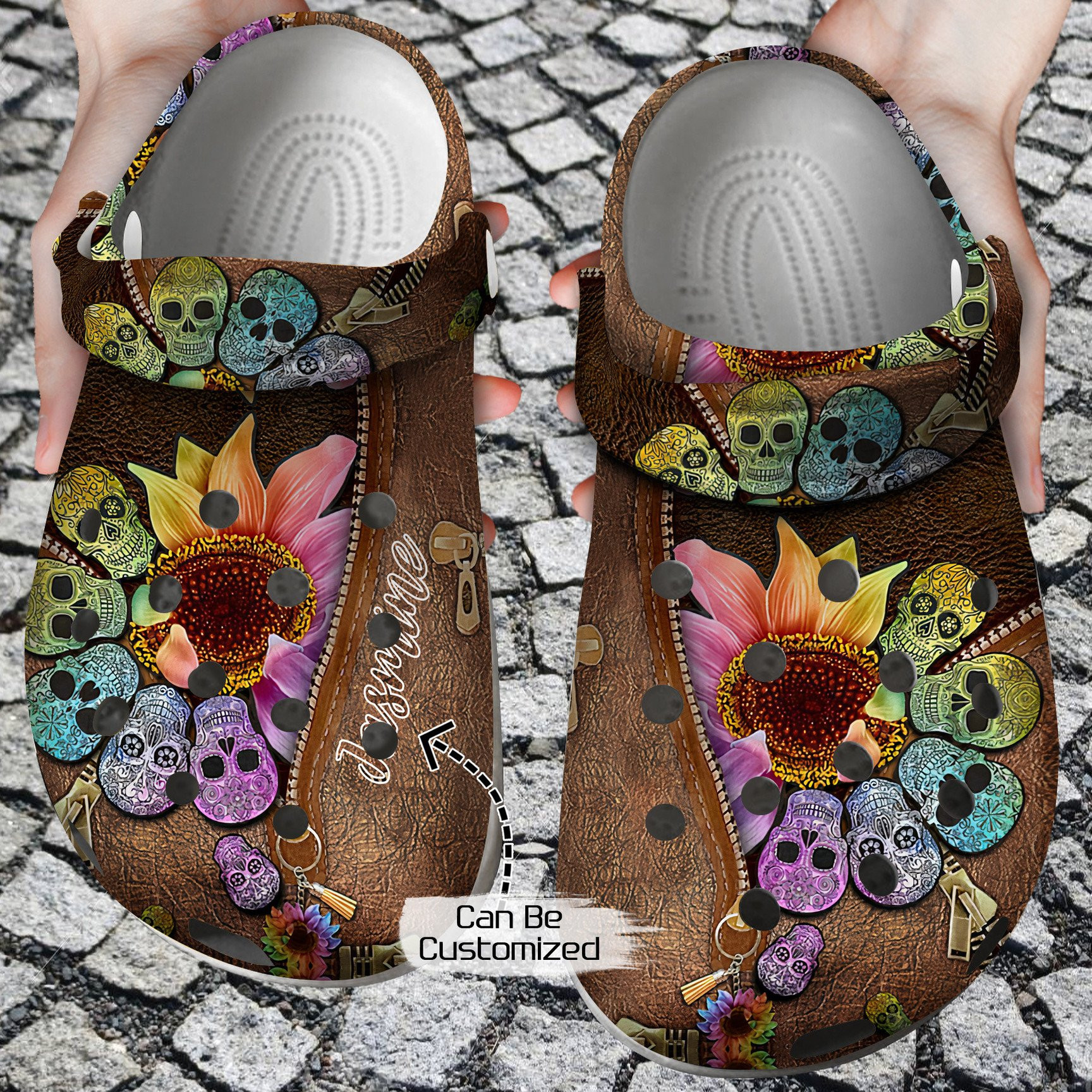 Skull Personalized Sunflower Crocs Clog Shoes Skull Crocs