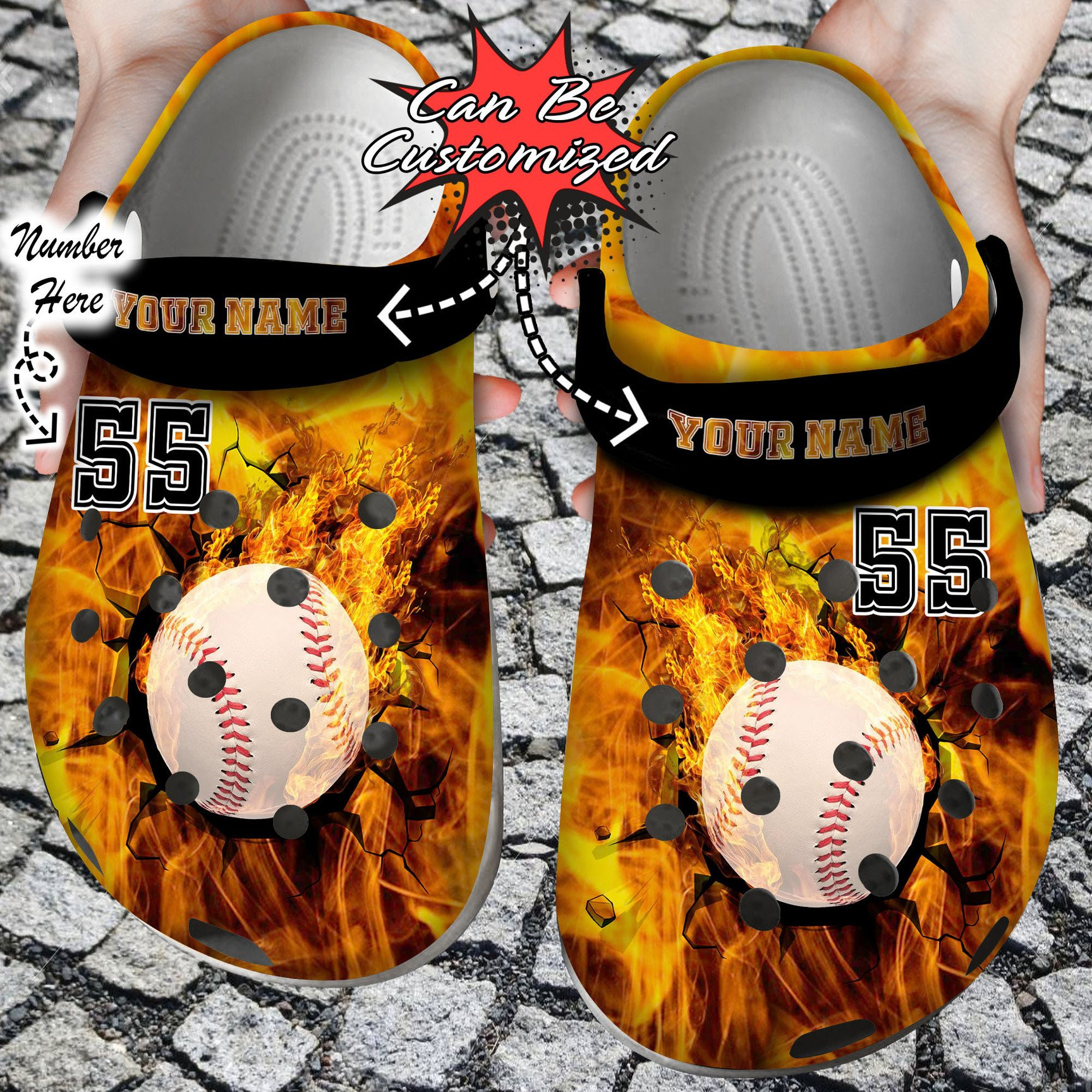 Personalized Fire Baseball Crack Ball Overlays Crocs Clog Shoes Sport Crocs