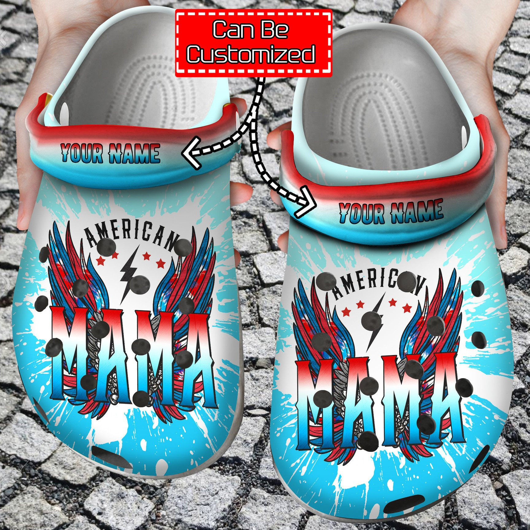 Personalized American Mama Retro Wings Crocs Clog Shoes American Print Crocs