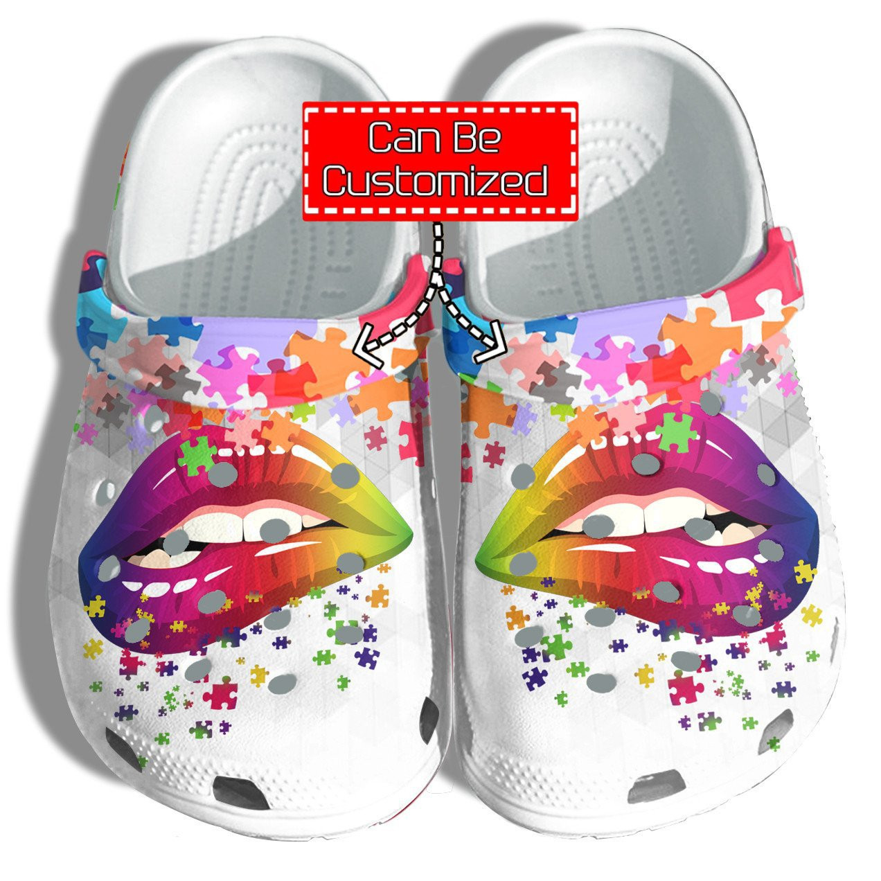 Rainbow Lip Autism Awareness Puzzle Crocs Clog Shoes Custom LGBT Crocs