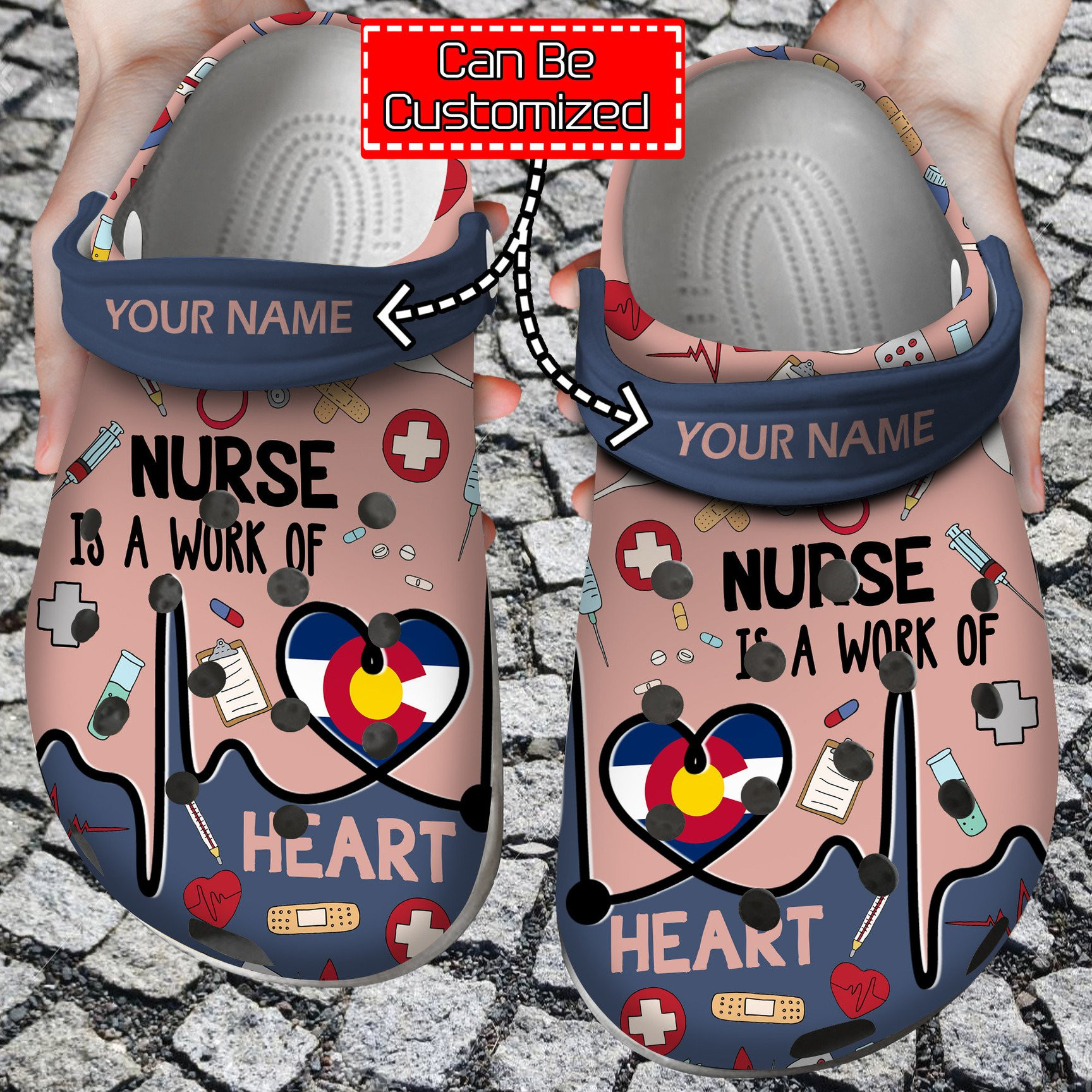 Nurse Is A Work Of Heart Personalized Crocs Clog Shoes With Your Name Nurse Crocs