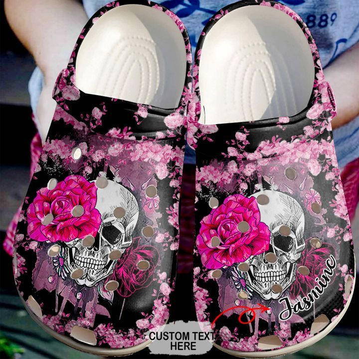 Skull Personalized Rose Crocs Clog Shoes Skull Crocs