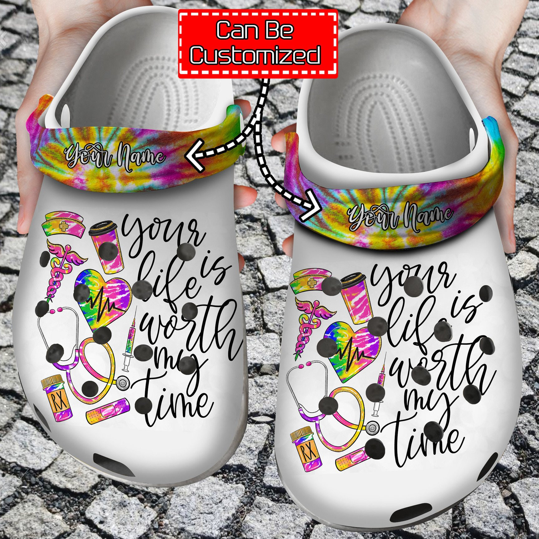 Personalized Your Life Nurse Tie Dye Crocs Clog Shoes Nurse Crocs