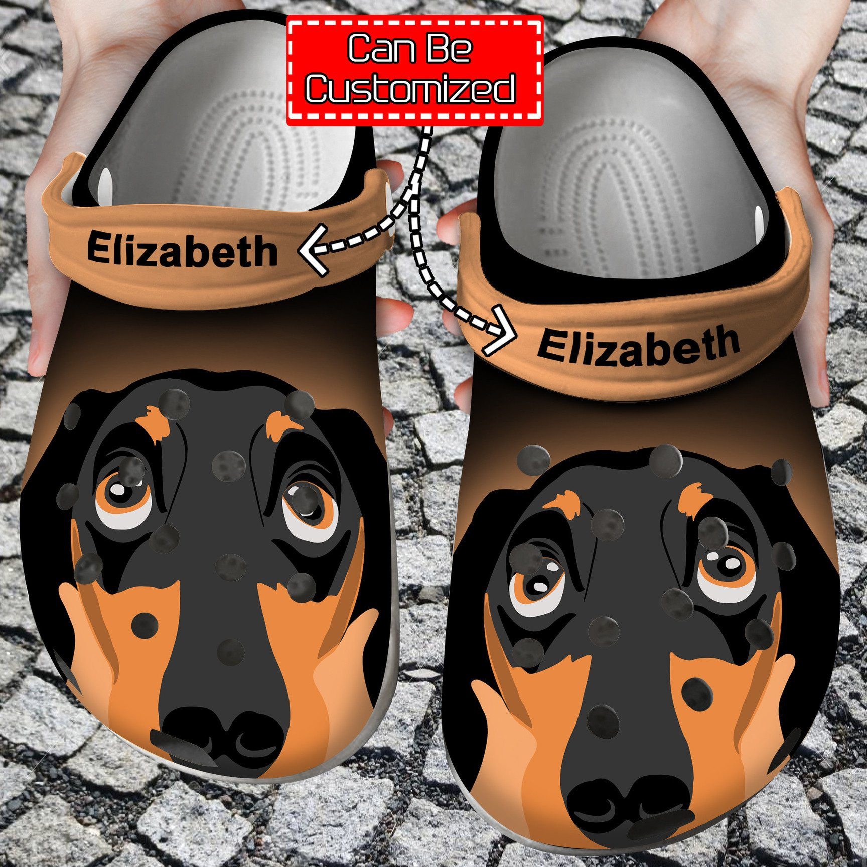 Dachshund Face Print Personalized Clogs Shoes With Your Name Dog Crocs