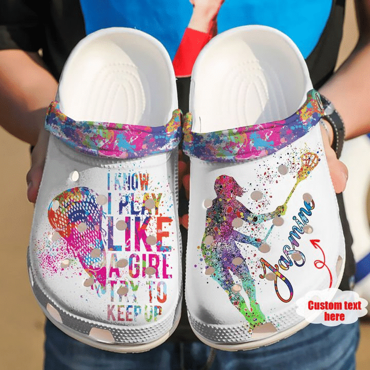 Lacrosse Personalized Try To Keep Up Crocs Clog Shoes Colorful Crocs