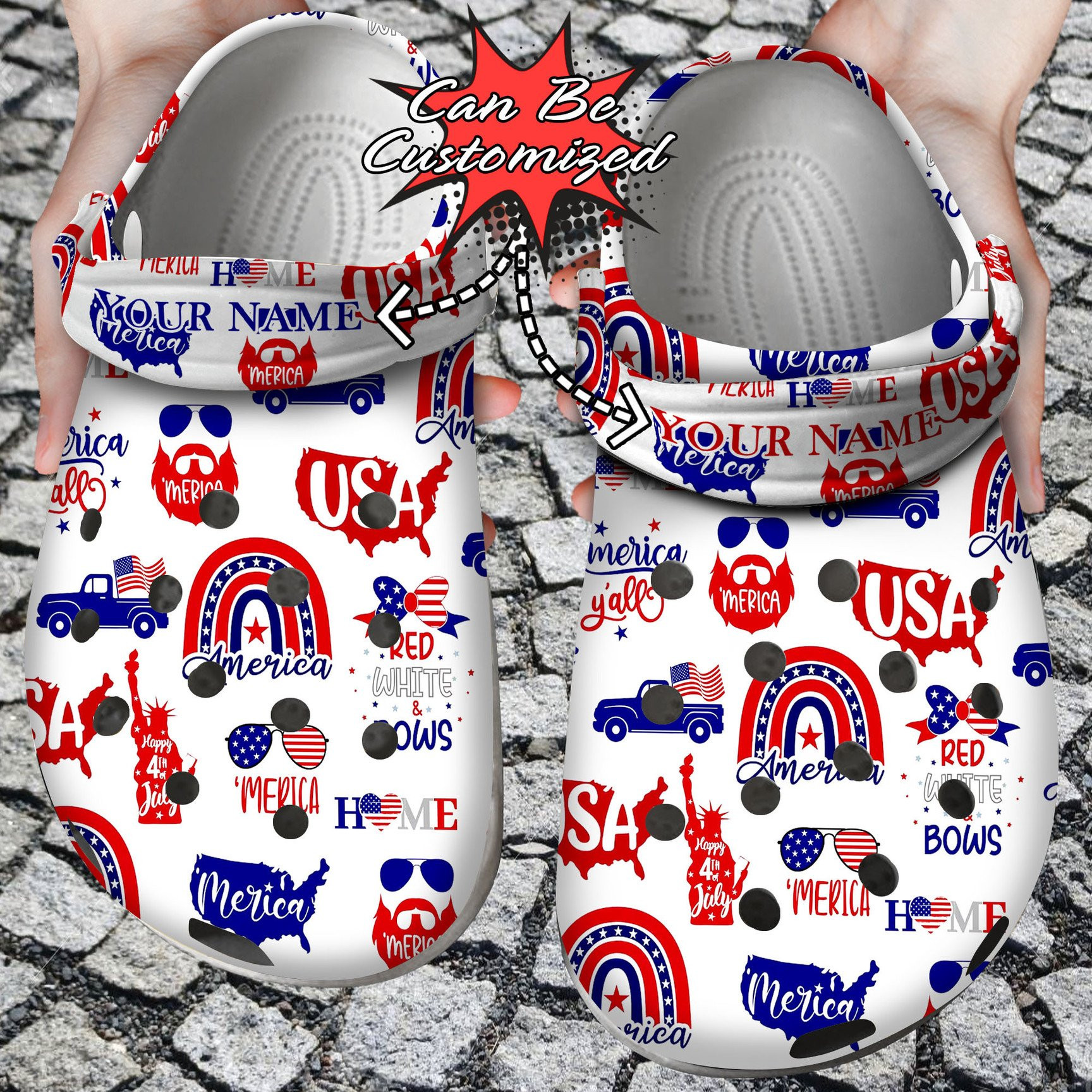 Personalized Patriotic American Pattern Crocs Clog Shoes Custom Crocs