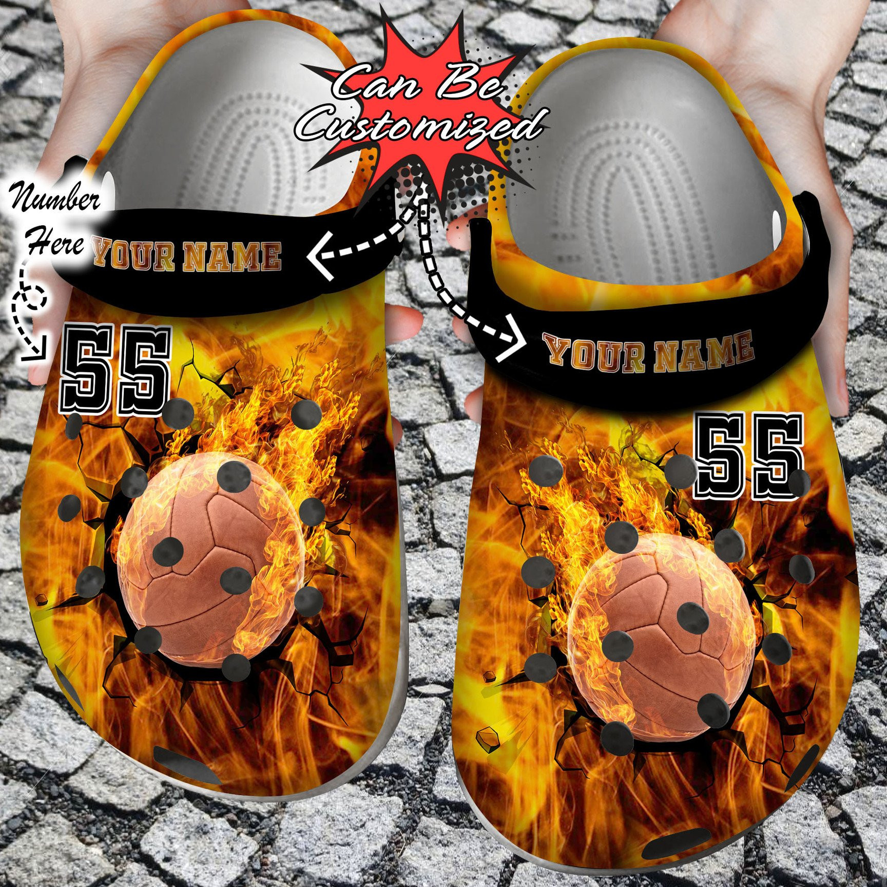 Personalized Fire Volleyball Crack Ball Overlays Crocs Clog Shoes Sport Crocs