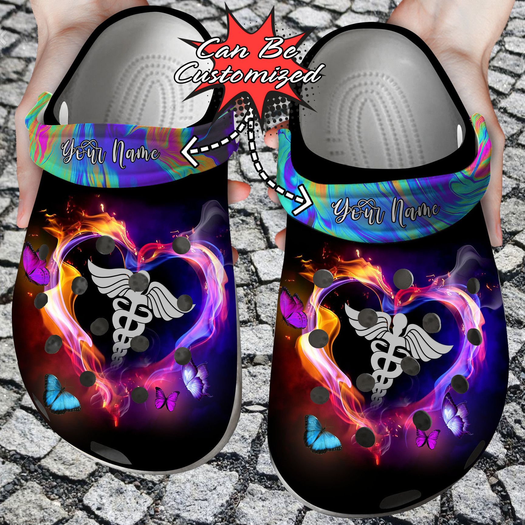 Personalized Registered Nurse Heart Light Crocs Clog Shoes Nurse Crocs