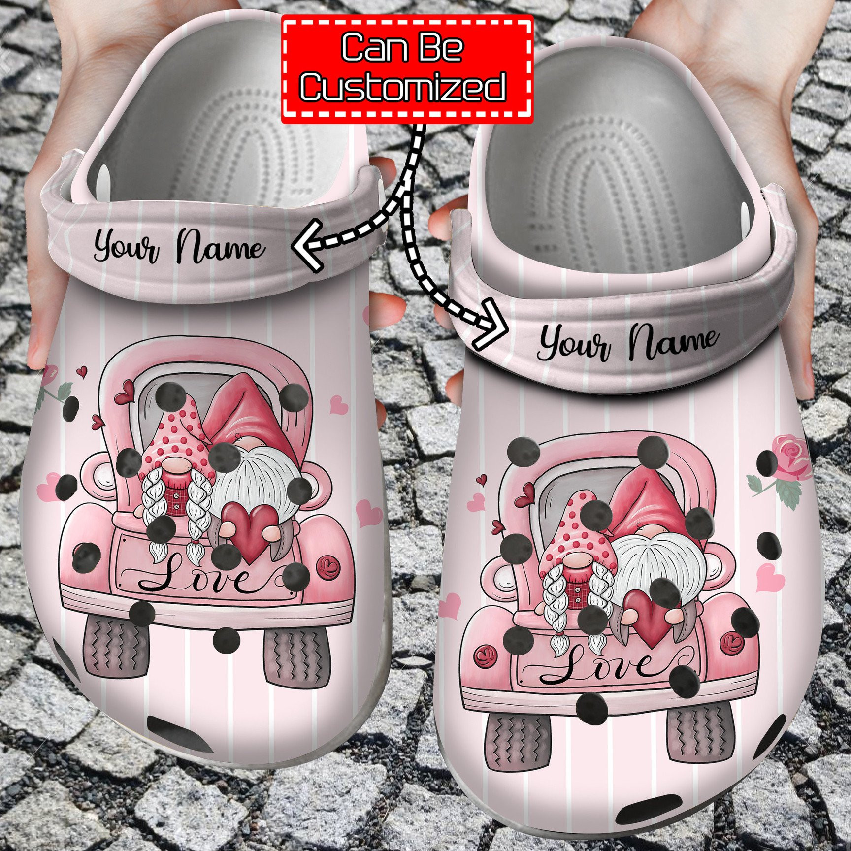 Personalized LOVE Valentines Day Gnome Truck Crocs Crocs Clog Shoes