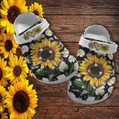 Sunflower Daisy Peace Croc Shoes - Peace Love Sunflower Shoes Croc Clogs Gift Grandaughter