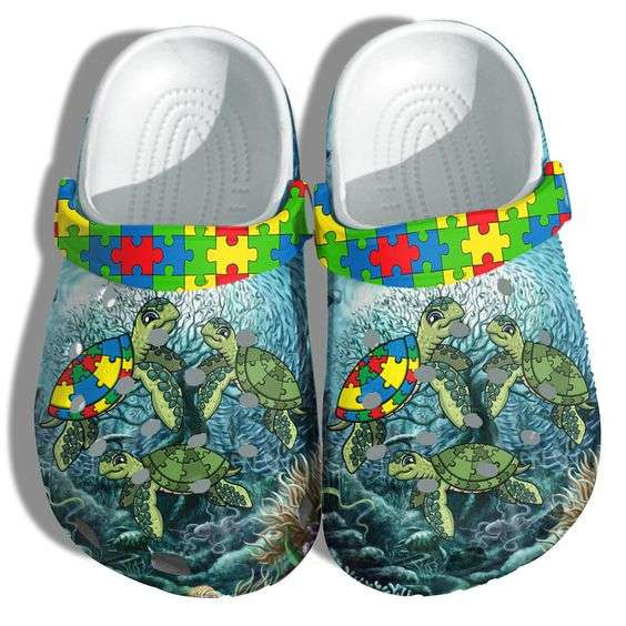 Autism Awareness Day Family Turtle Autism Puzzle Pieces Crocs Crocband Clog Shoes