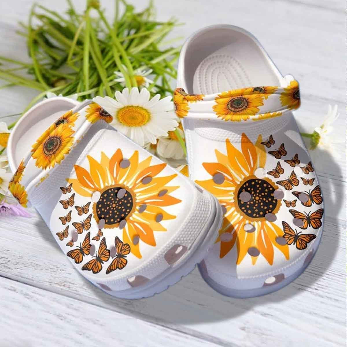 Butterfly Sunflower Shoes Clogs Crocs - Be Kind Sunflower Shoes Birthday Gift For Mother Day 2022