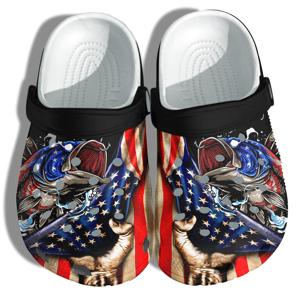 Fishing Hand Hold America Flag Shoes Gift Women - Fish Cry 4Th Of July Beach Camping Shoes Birthday Gift