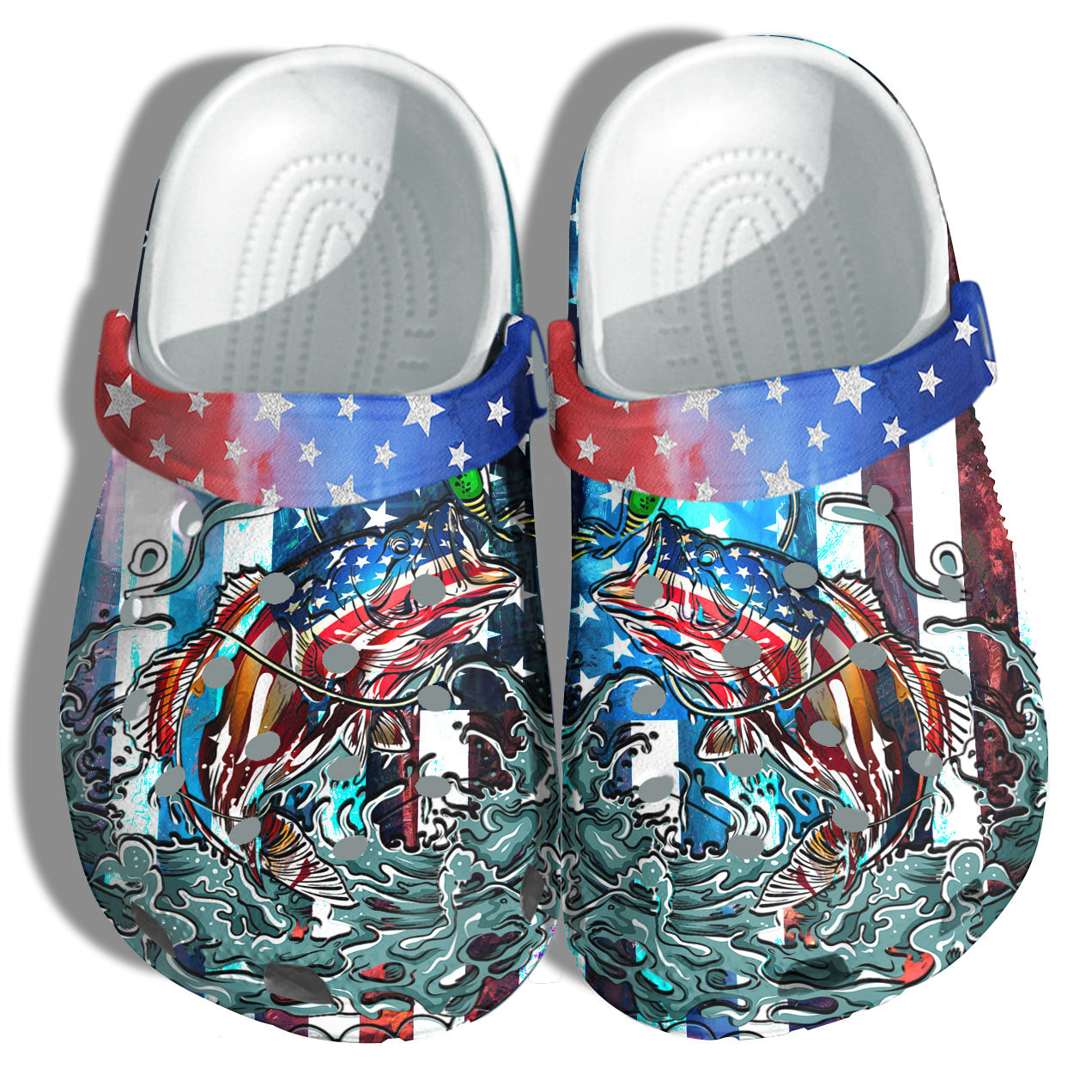 Bass Fishing Ocean America Flag Shoes Gift Step Dad - Hook Fishing Beach Camping 4Th Of July Shoes Gift Father Day