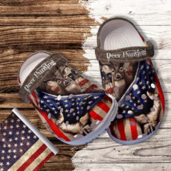 Deer Hunting Behind America Flag Croc Shoes Gift Men Father Day- Deer Hunter Camping Shoes Croc Clogs Gift Uncle