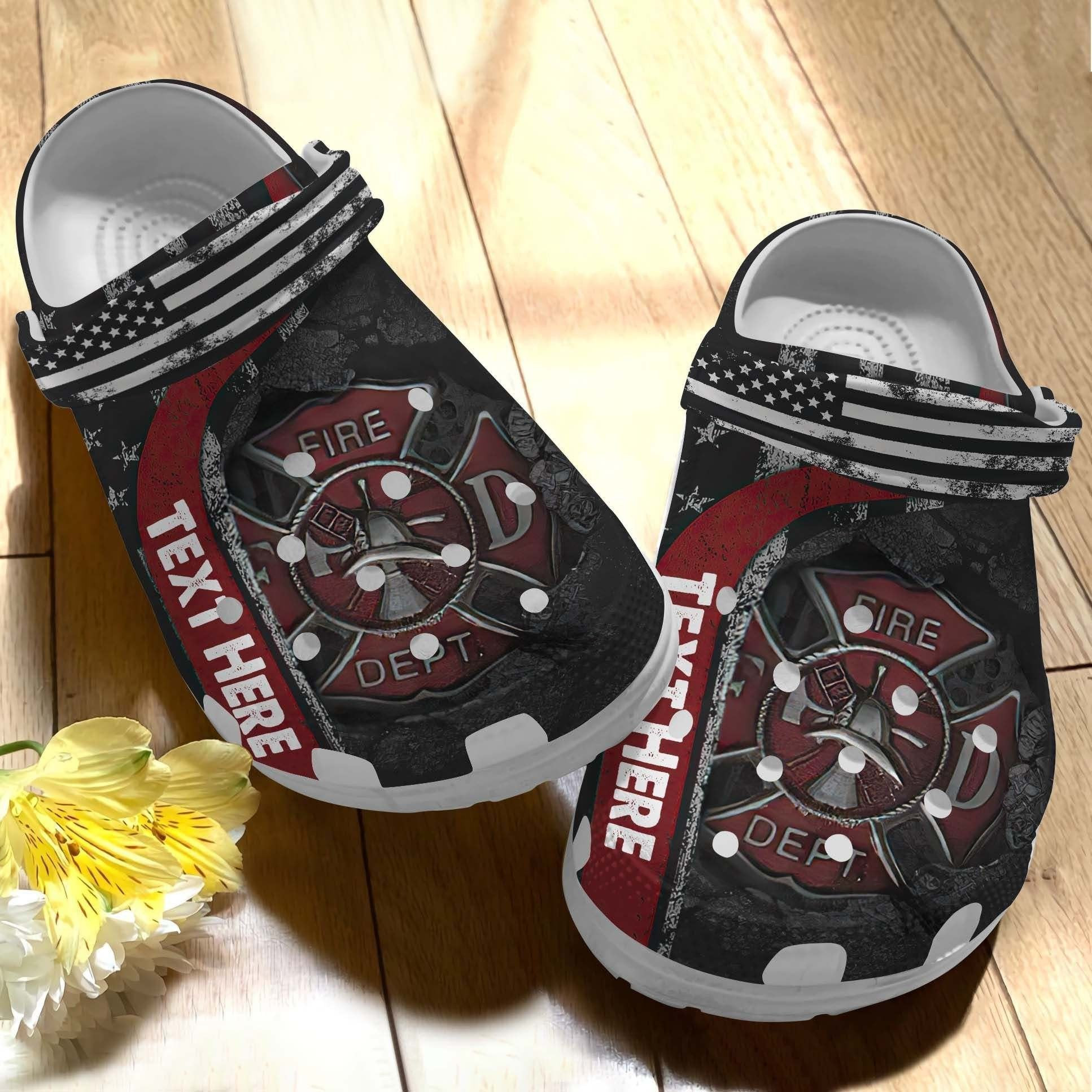 Firefighter Men America Flag Crocs Shoes Clogs Father Day Gift- 4Th Of July Firefighter Shoes Crocs Customize
