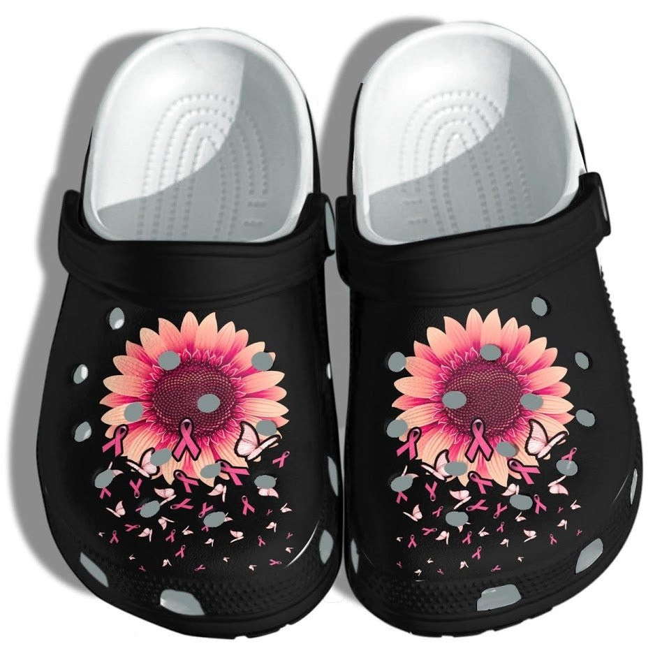 Sunflower Breast Cancer Awareness Merch Crocs Shoes Clogs - Butterfly Pink Cancer Beach Crocs Shoes Clogs Support Women