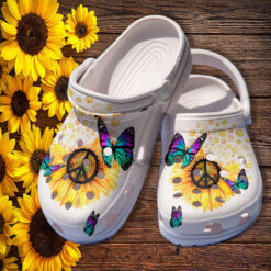 Butterfly Sunflower Peace Croc Shoes Gift Grandma- Sunflower Hippie Peace Shoes Croc Clogs Customize Gift