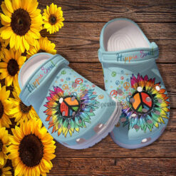 Rainbow Sunflower Peace Hippie Soul Croc Shoes Gift Besties- Hippie Sunflower Vintage Shoes Croc Clogs Mother Day Gift