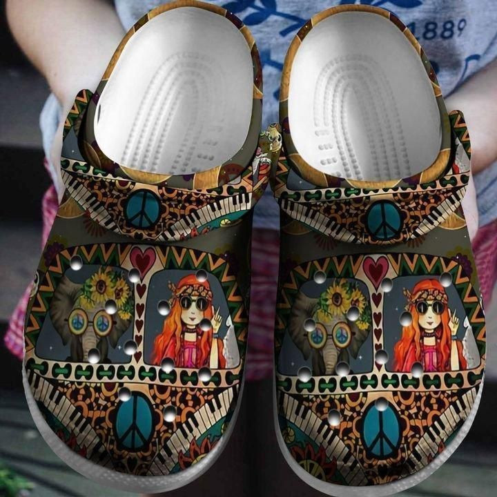 Hippie Girl Camping Bus Crocs Clog Shoes