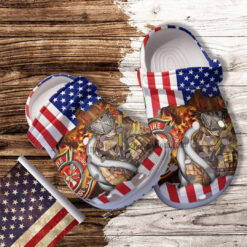 Fire Fighter Papa America Flag Croc Shoes Gift Men Father Day- 4Th Of July Firefighter Shoes Croc Clogs