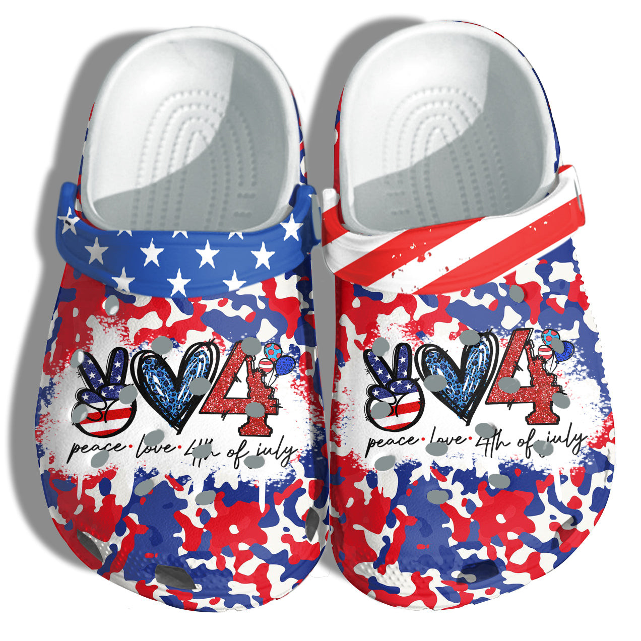 Peace Love 4Th Of July Shoes Gift Women - Heart Love Tie Dye Leopard America Flag Shoes Birthday Gift