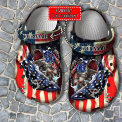 4Th Of July Bass Fishing Crocs Shoes For Men Father Day- Hook Bass Fishing Usa Flag Shoes Croc Clogs Customize