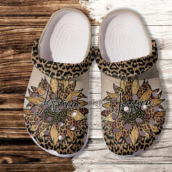 Sunflower Leopard Boho Crocs Shoes Gift Women Mother Day- Hippie Sunflower Leopard Shoes Croc Clogs Customize