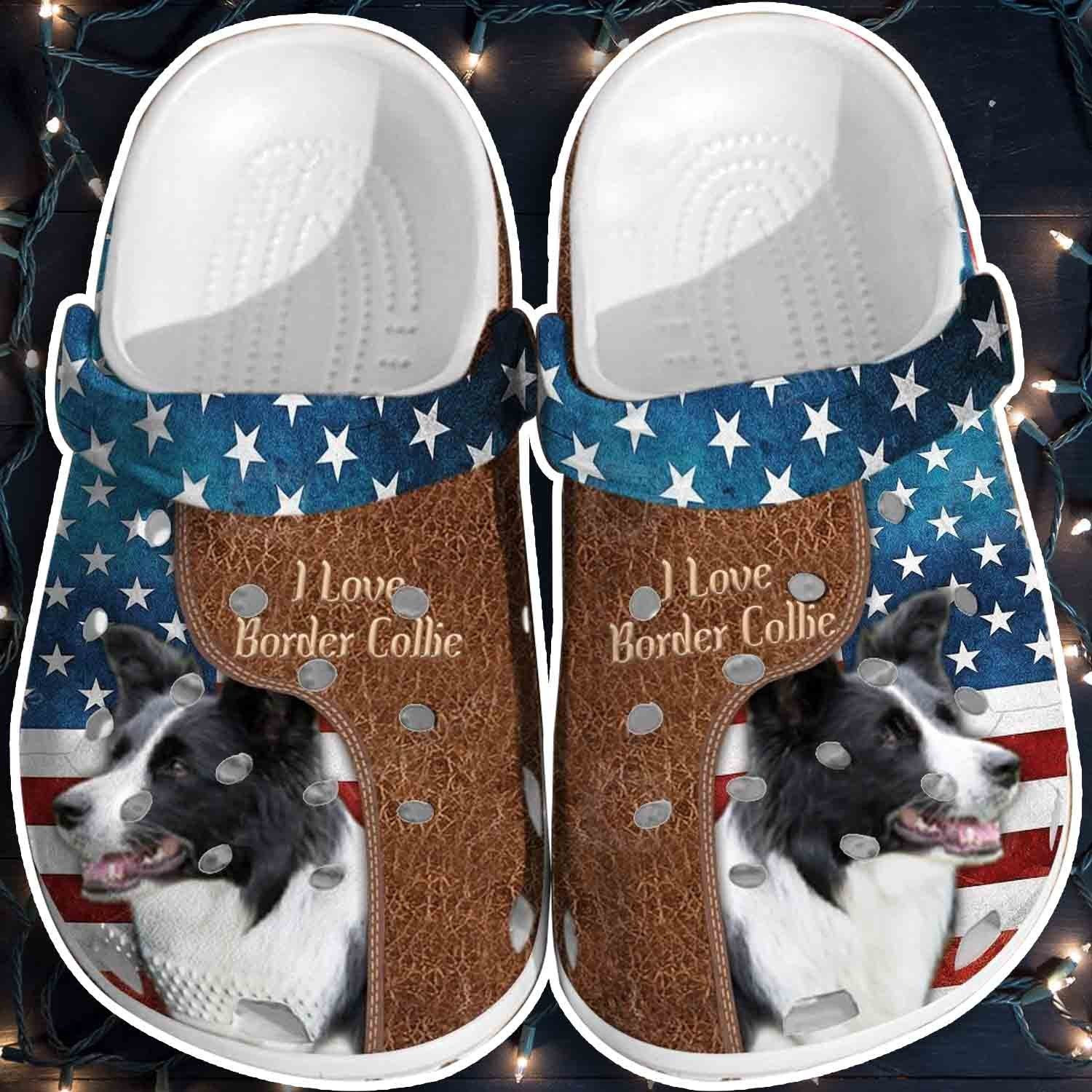 Love Border Collie Usa Flag Shoes - 4Th Of July Dog Crocs Clogs