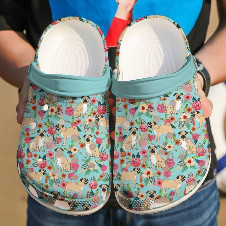 Pug Floral Pet Crocs Clog Shoes