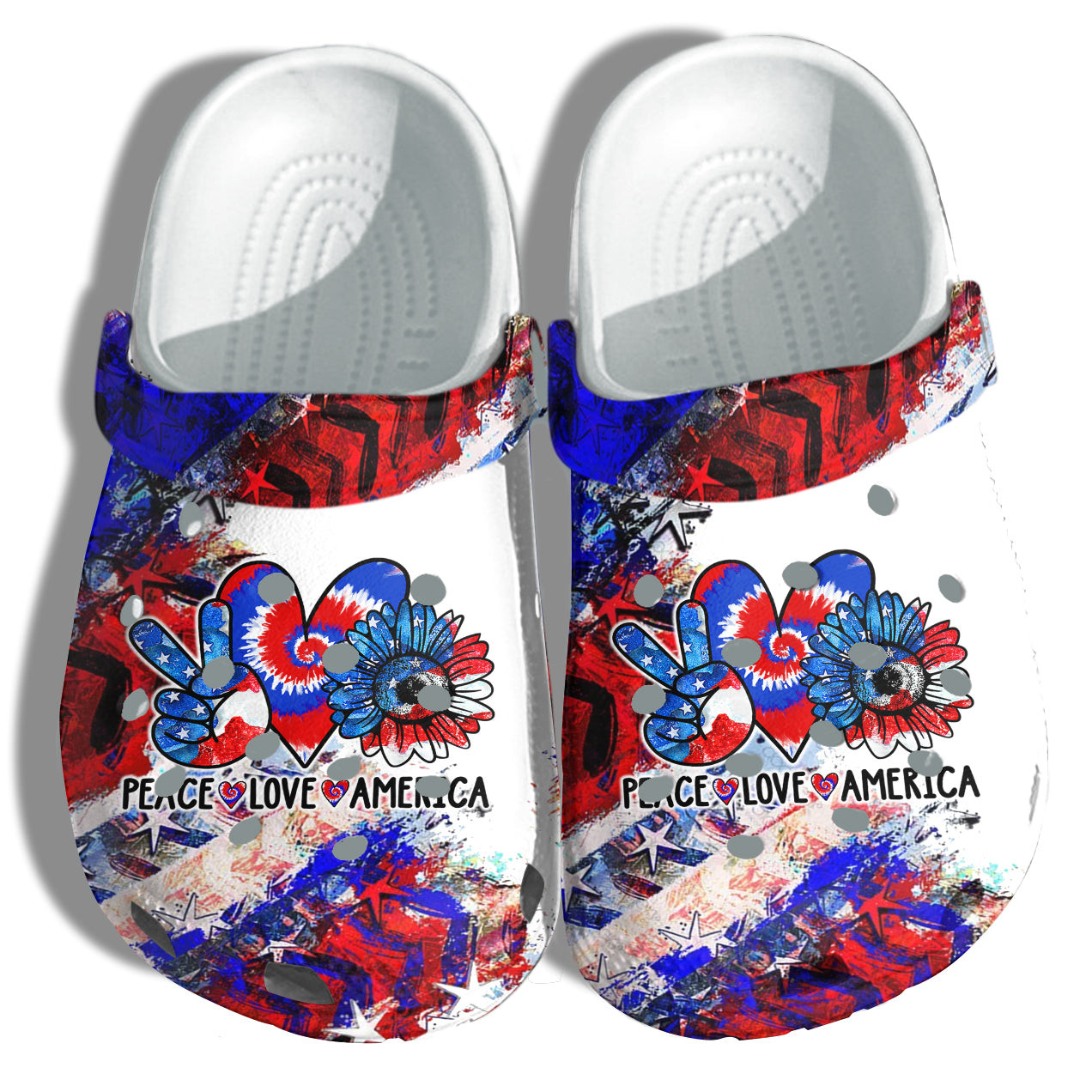 Sunflower Peace Love America Flag Shoes Gift Women - Hippie Tie Dye Heart 4Th Of July Shoes Gift Army Girl