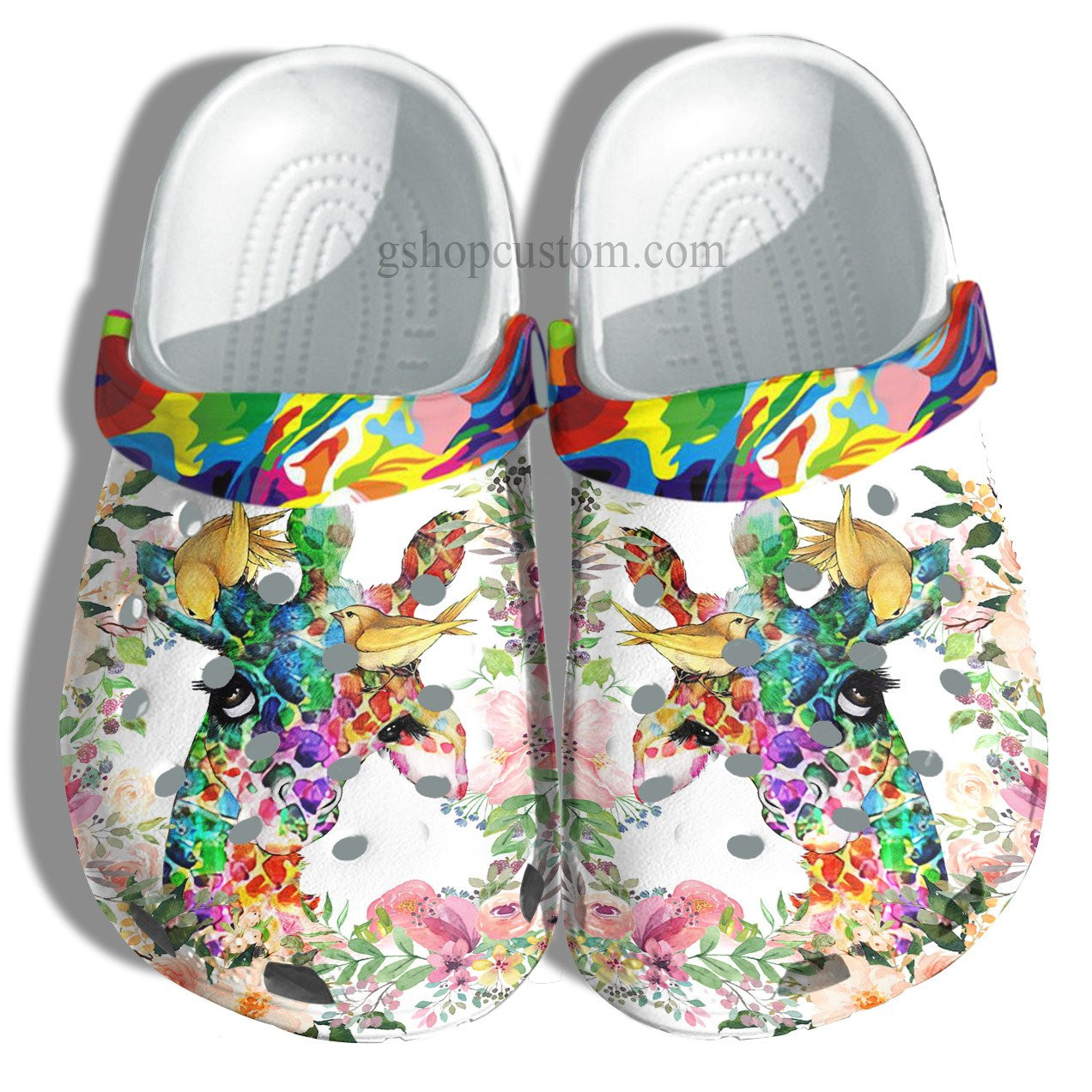 Giraffe Rainbow Colorful Autism Awareness Crocs Shoes - Giraffe Flower Shoes Croc Clogs Gifts Women
