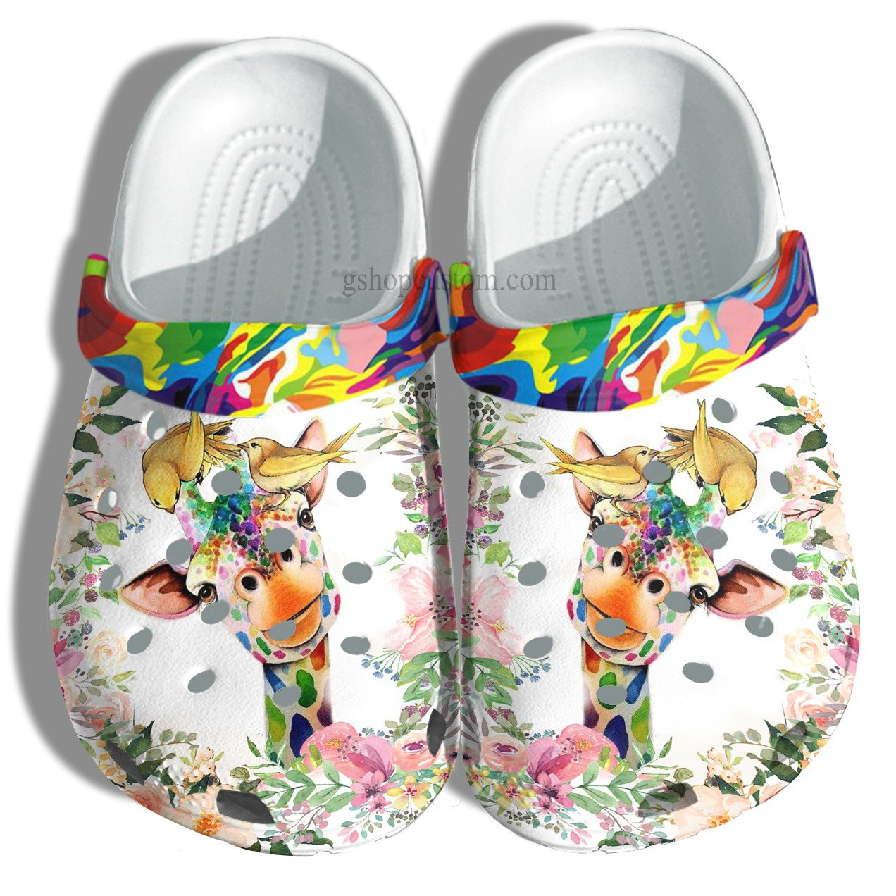 Giraffe Flower Cute Autism Awareness Crocs Shoes - Giraffe Rainbow Colorful Shoes Croc Clogs Gifts Women