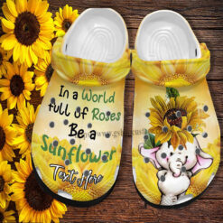 Elephant Baby Sunflower Cute Croc Shoes Customize - In A World Be Sunflower Shoes Croc Clogs Gift Women Mother Day