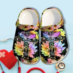 Nurse Sunflower Faith God Cross Croc Shoes Gift Daughter- Cna Flower Rainbow Hippie Faith Croc Clogs Gift Mother Day