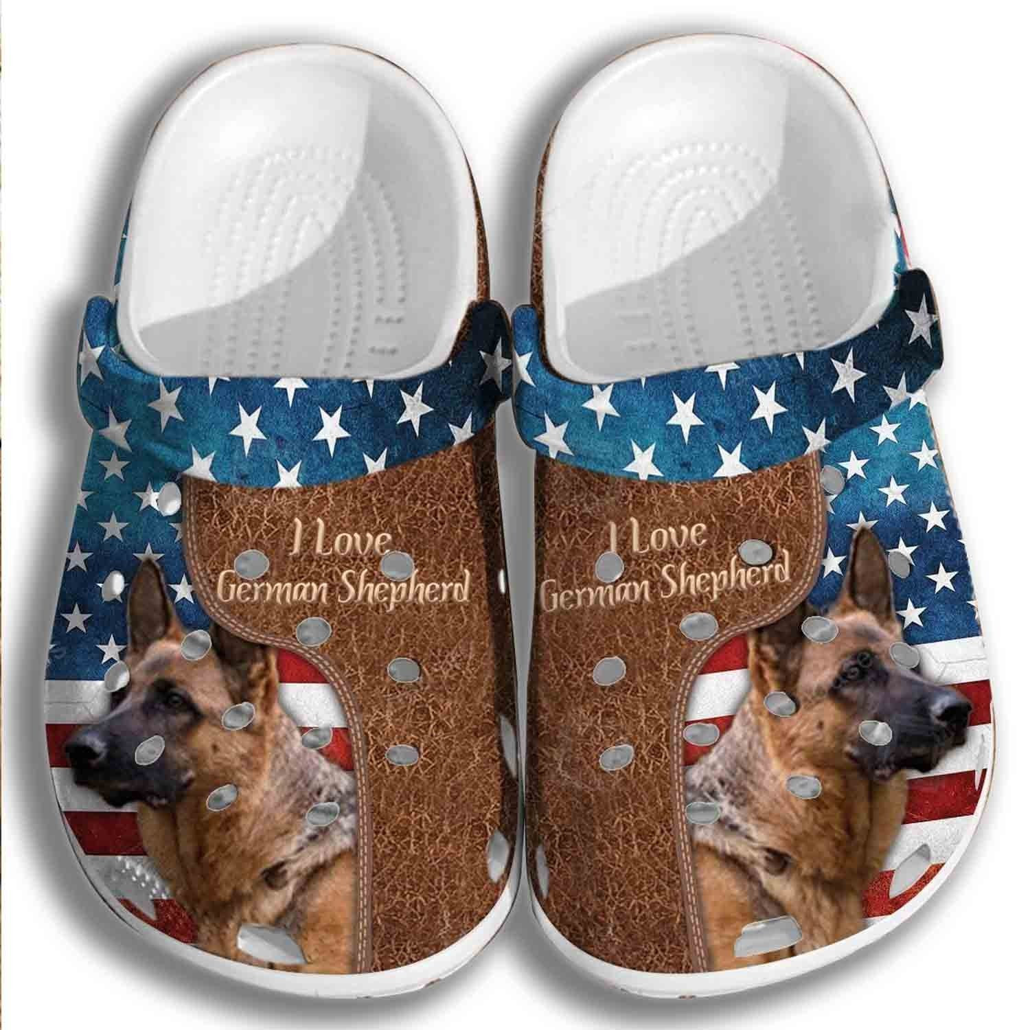 Love German Shepherd Usa Flag Crocs Shoes Clogs - 4Th Of July Dogs Crocs Shoes Clogs