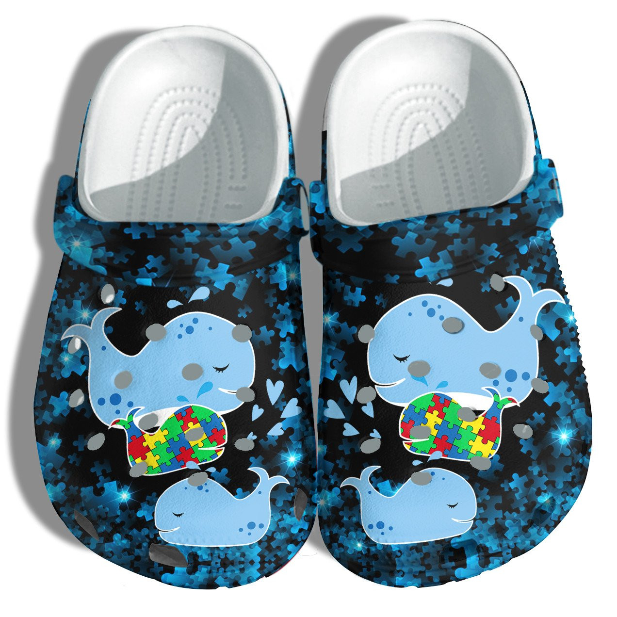 Whales Family Autism Awareness Crocs Shoes - Cute Whales Autism Puzzel Shoes Croc Clogs Gifts Women Daughter