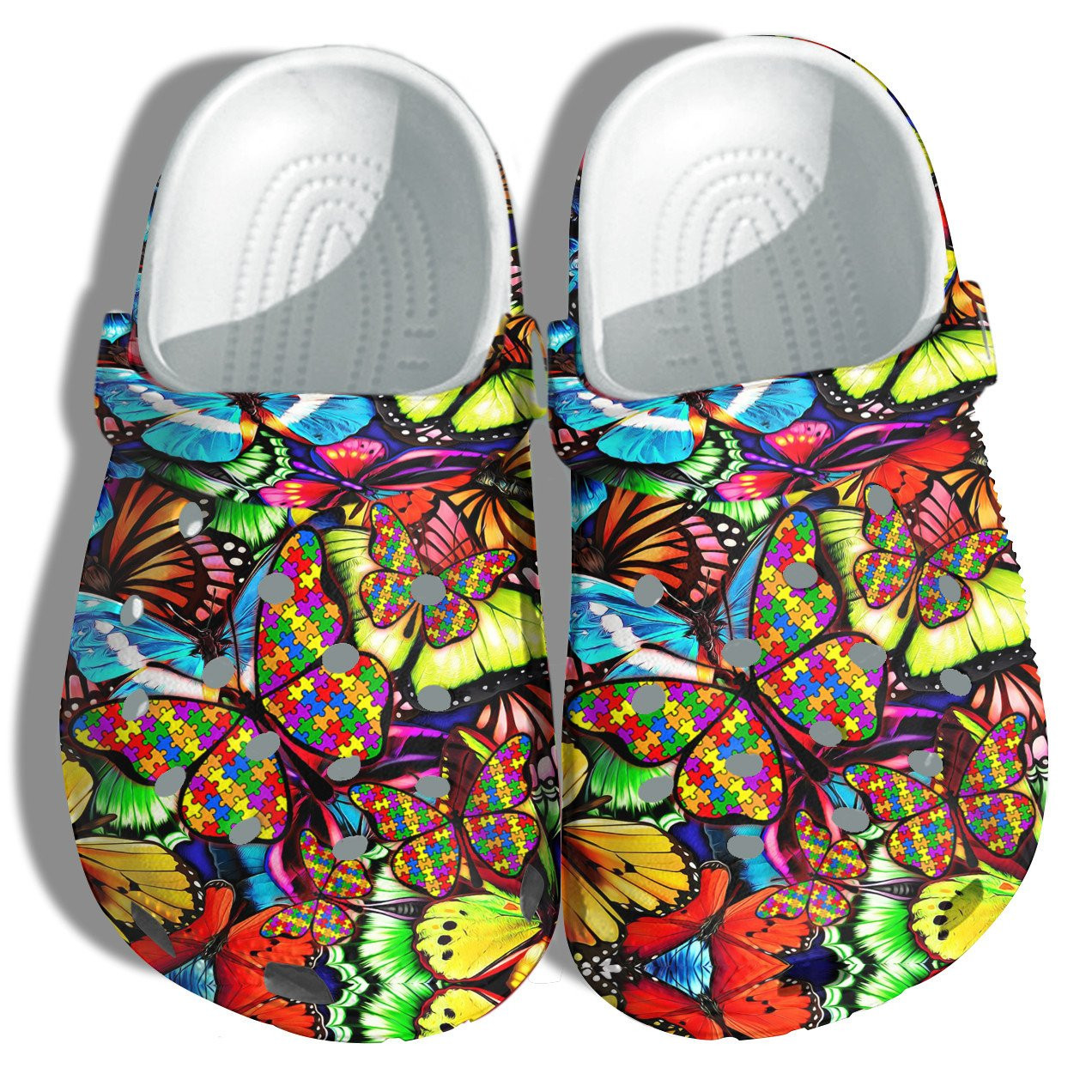 Messy World Of Butterflies Autism Awareness Clogs Crocs Shoes Gifts For Women Girls