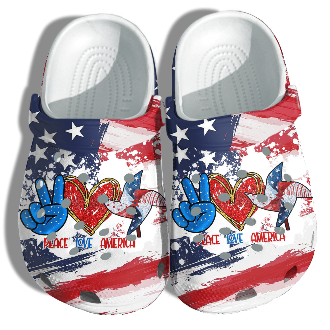 Peace Love America 4Th Of July Shoes Gift Women - Hand Heart Pinwheel America Flag Shoes Birthday Gift