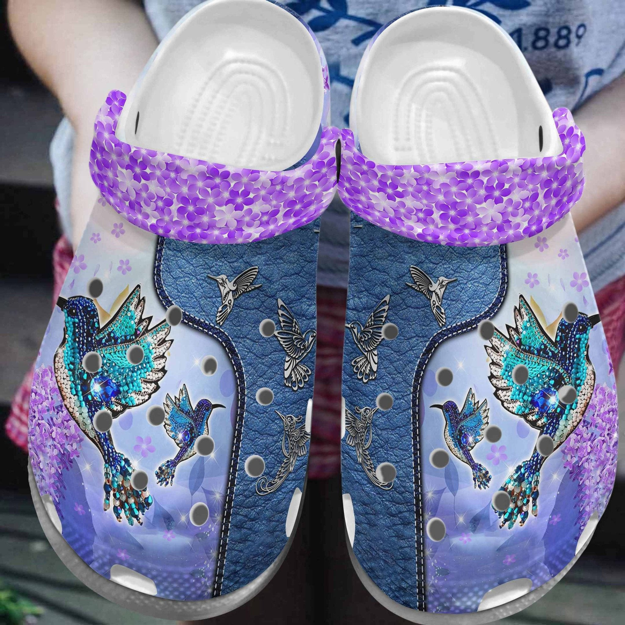 Purple Hummingbird Twinkle Crocs Shoes - Hummingbird Crocs Clogs Birthday Gift Women- Purple-Hmb