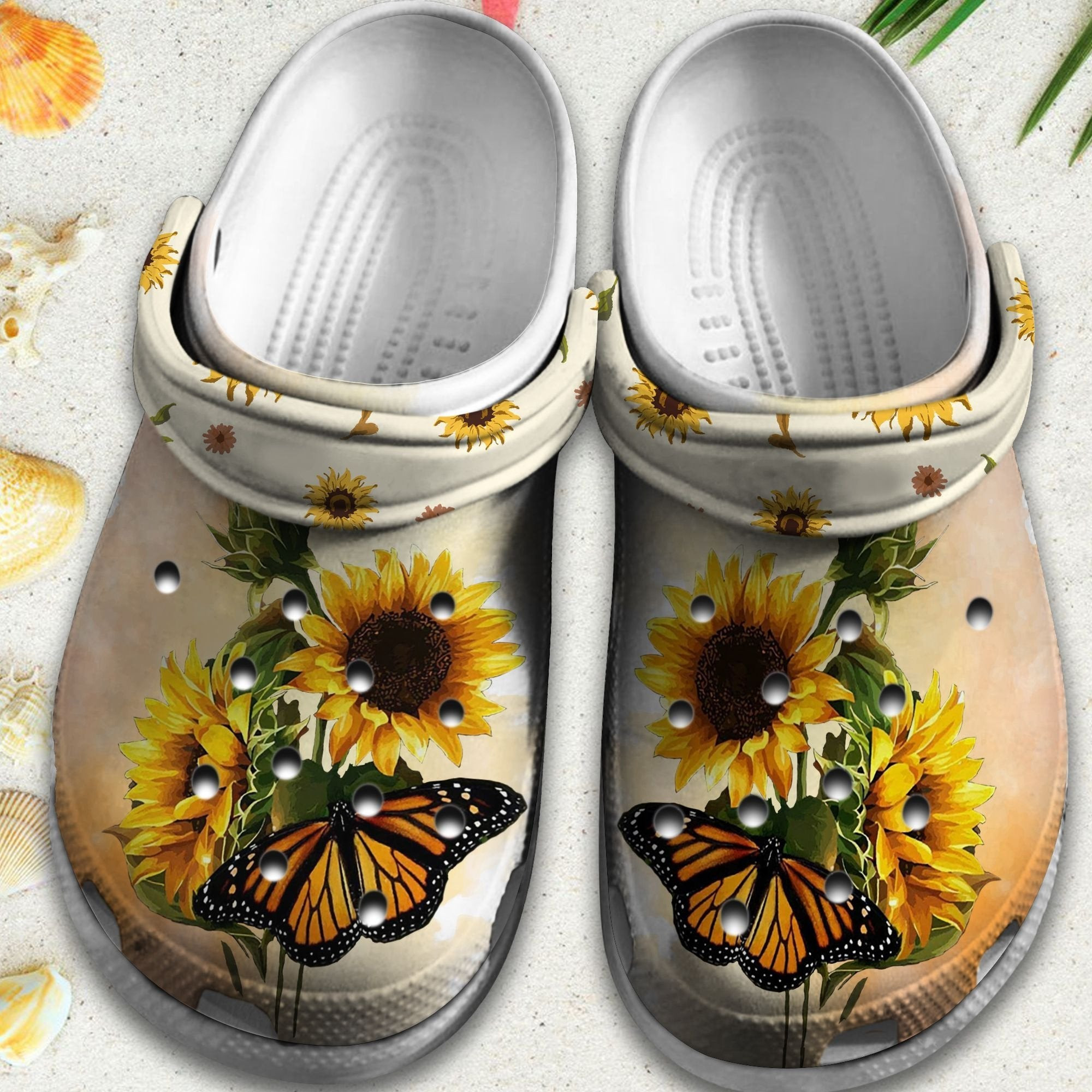 Butterfly On Sunflower Crocs Shoes Clogs - Sunflower World Custom Crocs Shoes Clogs