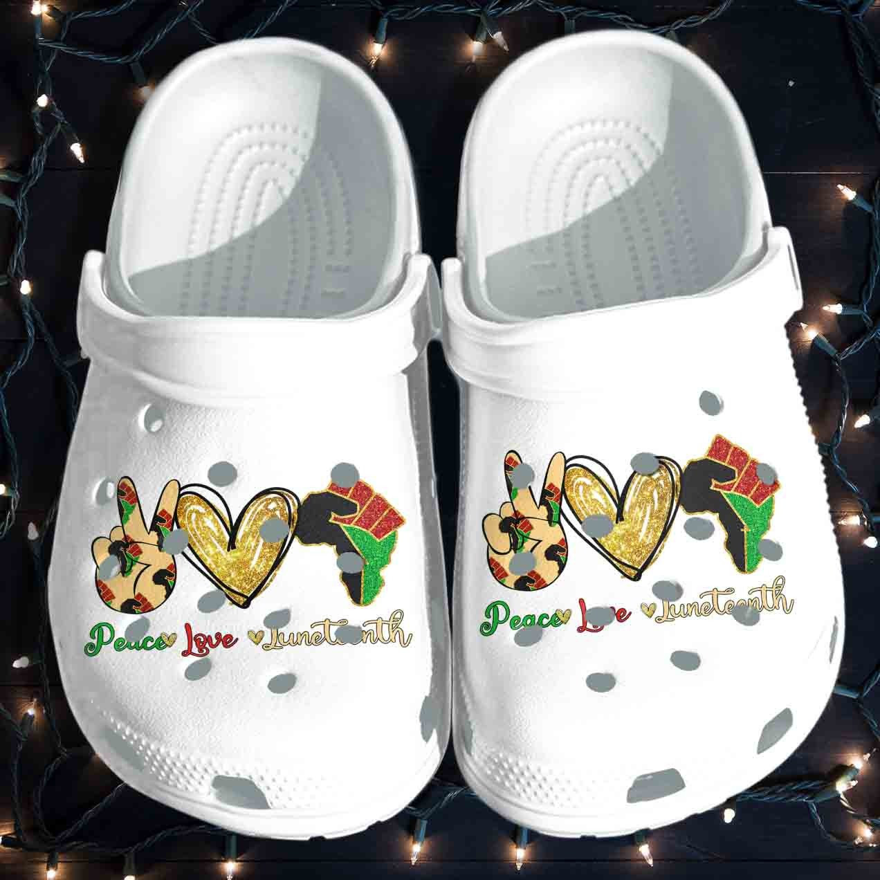 Peace Love Juneteenth Shoes - Black People Clogs Crocs Gift For Men Women