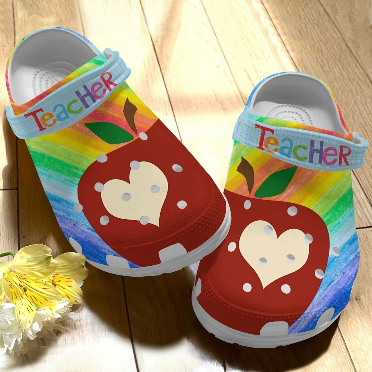 Teacher Apple Tie Dye Crocs Crocband Clog Shoes For Men Women