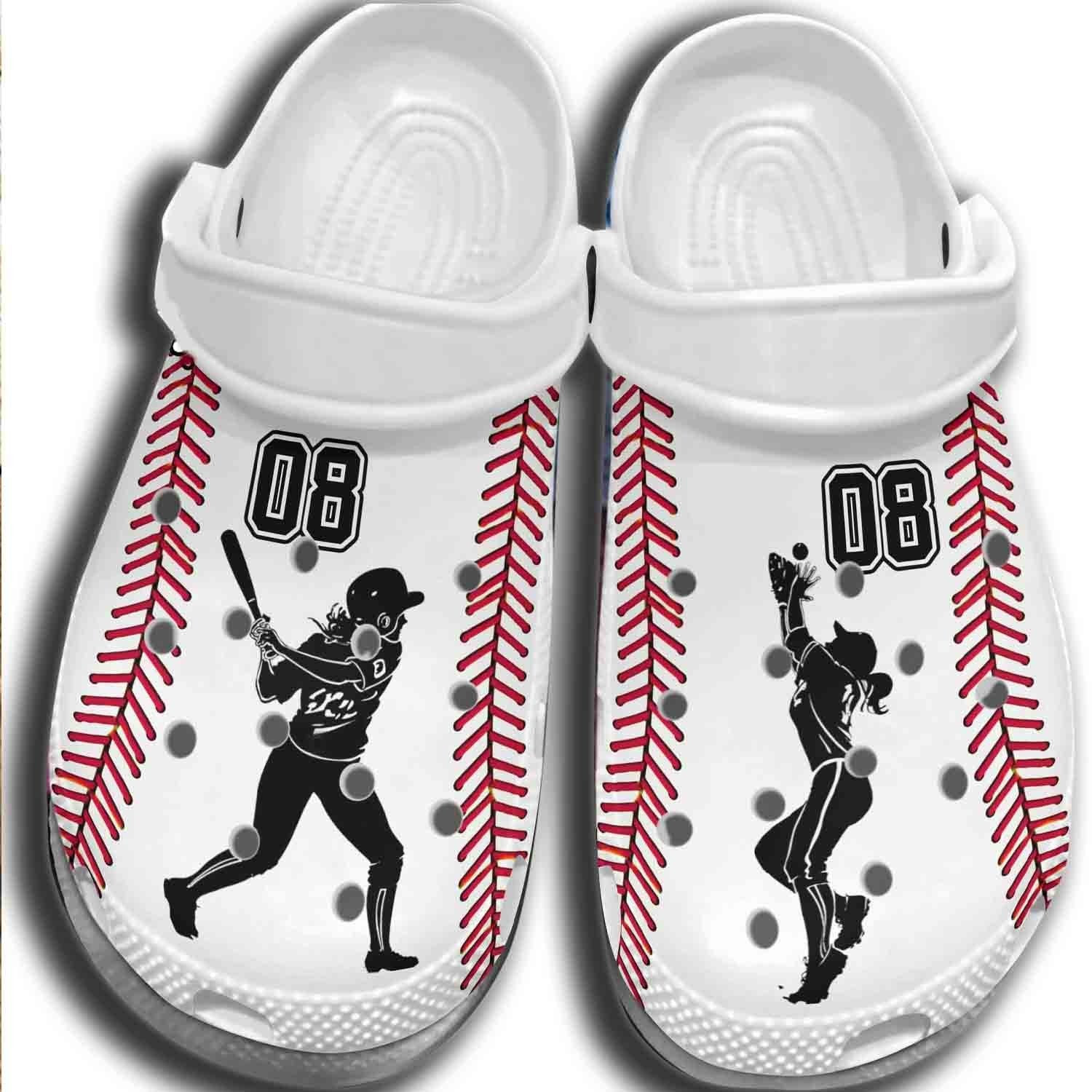 Baseball Girl Batter Player Outdoor Crocs Shoes Clogs Custom Number Birthday Gifts For Daughter