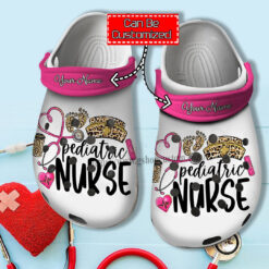 Pediatric Nurse Leopard Crocs Shoes Gift Grandma Mother Day- Nurse Cute Pink Shoes Croc Clogs Customize